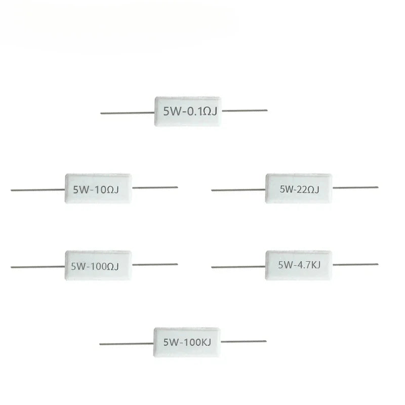 10pcs 5W 5% Cement Resistor Power Resistance 0.1 ~ 10K 0.1R 0.5R 1R 10R 100R 0.22 0.33 0.5 1 2 5 8 10 15 20 25 30 100 1K 10K ohm