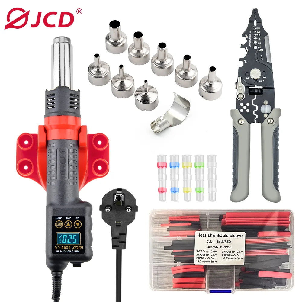 JCD 750W Micro Hot Air Gun 8208 Soldering Rework Welding Station LCD Digital Heat Gun BGA IC Solder Tools With Heat Shrink Tube