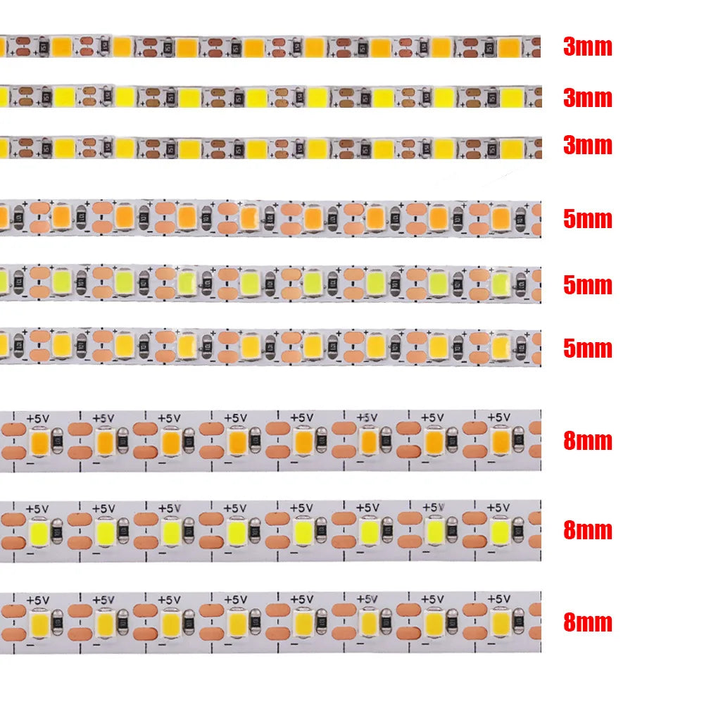 3mm 5mm PCB LED Strip Light Ultra Thin 1 LED Cut 5V 2835 120LEDs/m 8mm Flexible Tape DC IP21 Not Waterproof Warm Natural White