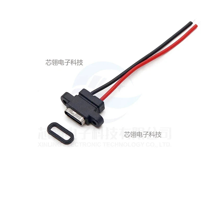 2/10/50pcs USB Type-C Welded Female Socket 2P Charging Female with Cable Waterproof TYPE-C Female Head DIY with Mounting Hole