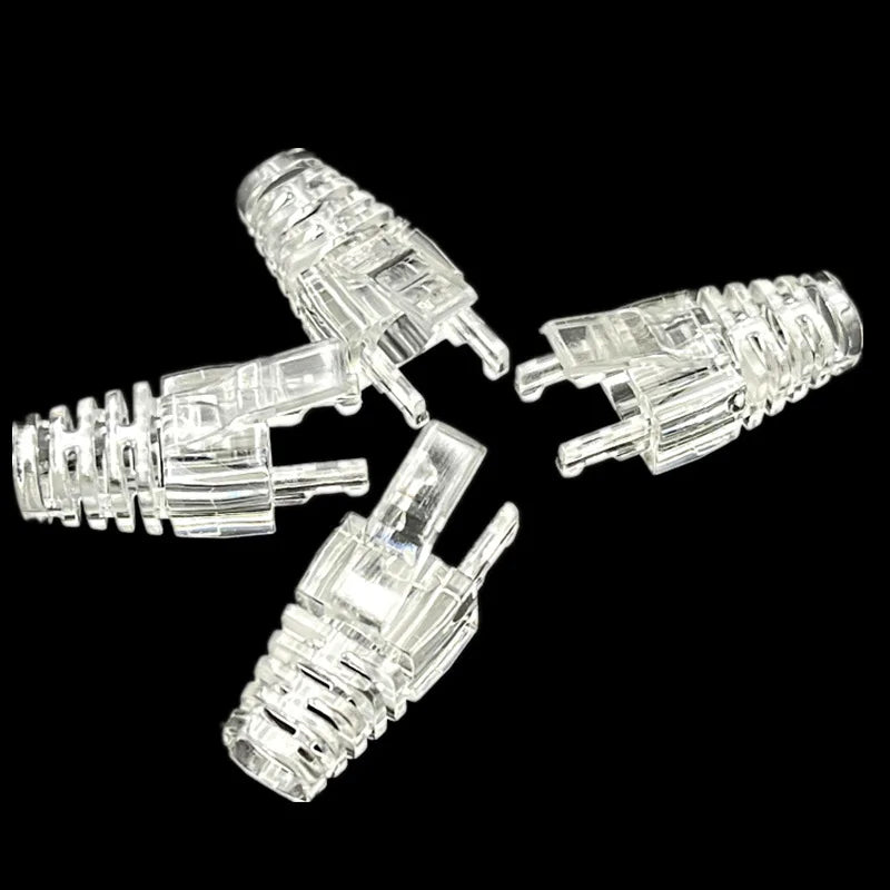 COMNEN 1-100pcs RJ45 Cat6/6a Pass Through Connectors Strain Relief Boots EZ to Crimp Modular Plug Connector Cable Plug Covers
