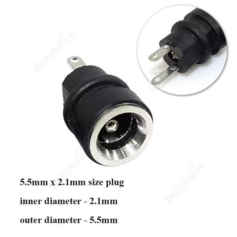 1/3/5/10Pcs DC Power Supply Jack Socket Female Panel Mount Connector 5.5mm 2.1mm Plug Adapter 2 Terminal Types 5.5x2.5mm