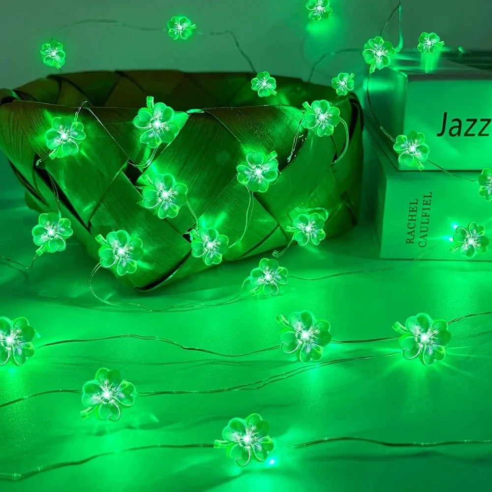 DIY Clover String Lights Green Decorative Lighting Battery Powered for Party Home Holiday Decoration