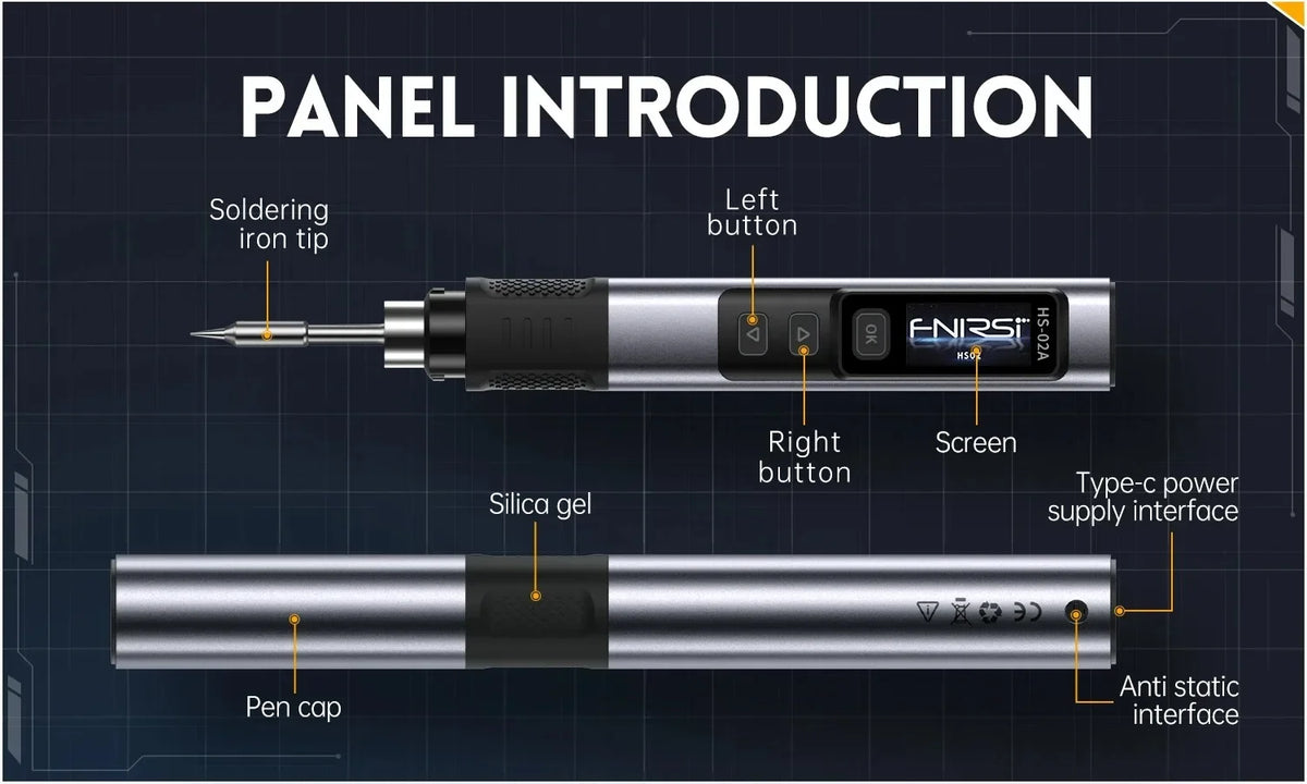 FNIRSI HS-02 Portable Intelligent Soldering Iron 100-450℃ Fast Heat Up 100W Type-C PD Fast Charging for Welding Repair Tools