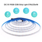 Wifi Bluetooth-compatible RGB COB LED Strip Light 5V 24key 44key Kit Remote Control 576LED High Density Linear Lights Flex Tape