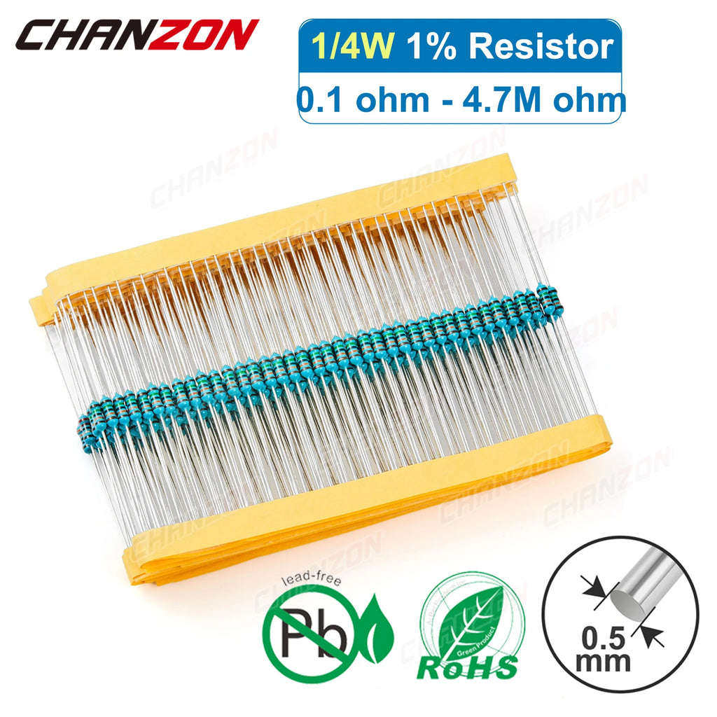 121 Values 1/4 Watt 1% High Precision Metal Film Resistors 1 100 220 330 470 1K 4.7K 10K 15K 20K 22K 33K 47K Ohm 1/4W Resistance