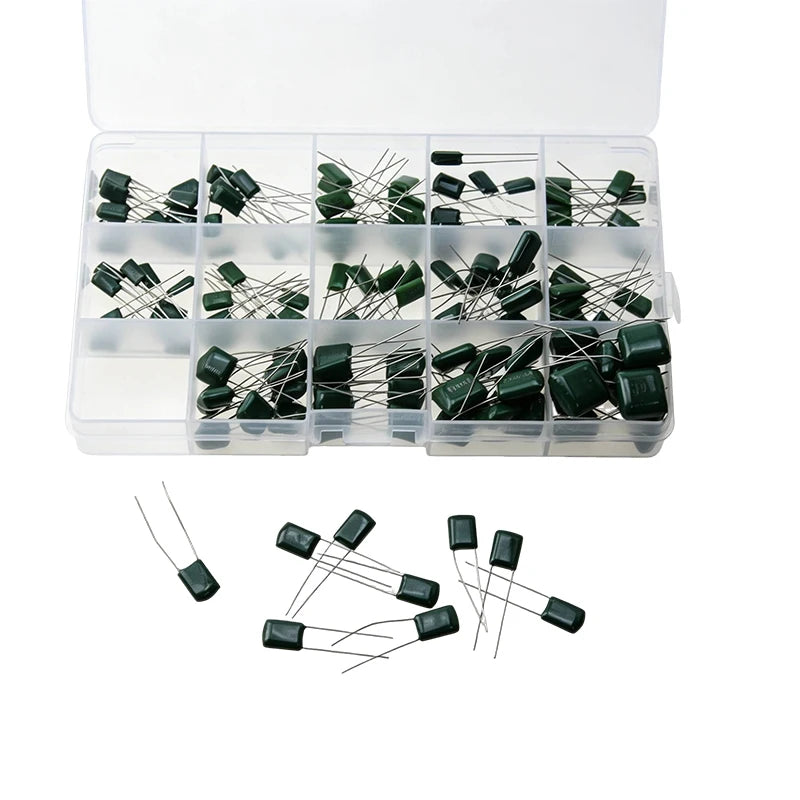 150Pcs 15 Values Polyester Film Capacitor Kit 2A331J 2A471J 2A102J 2A103J 2A223J 2A104J For DIY Soldering PCB Repair