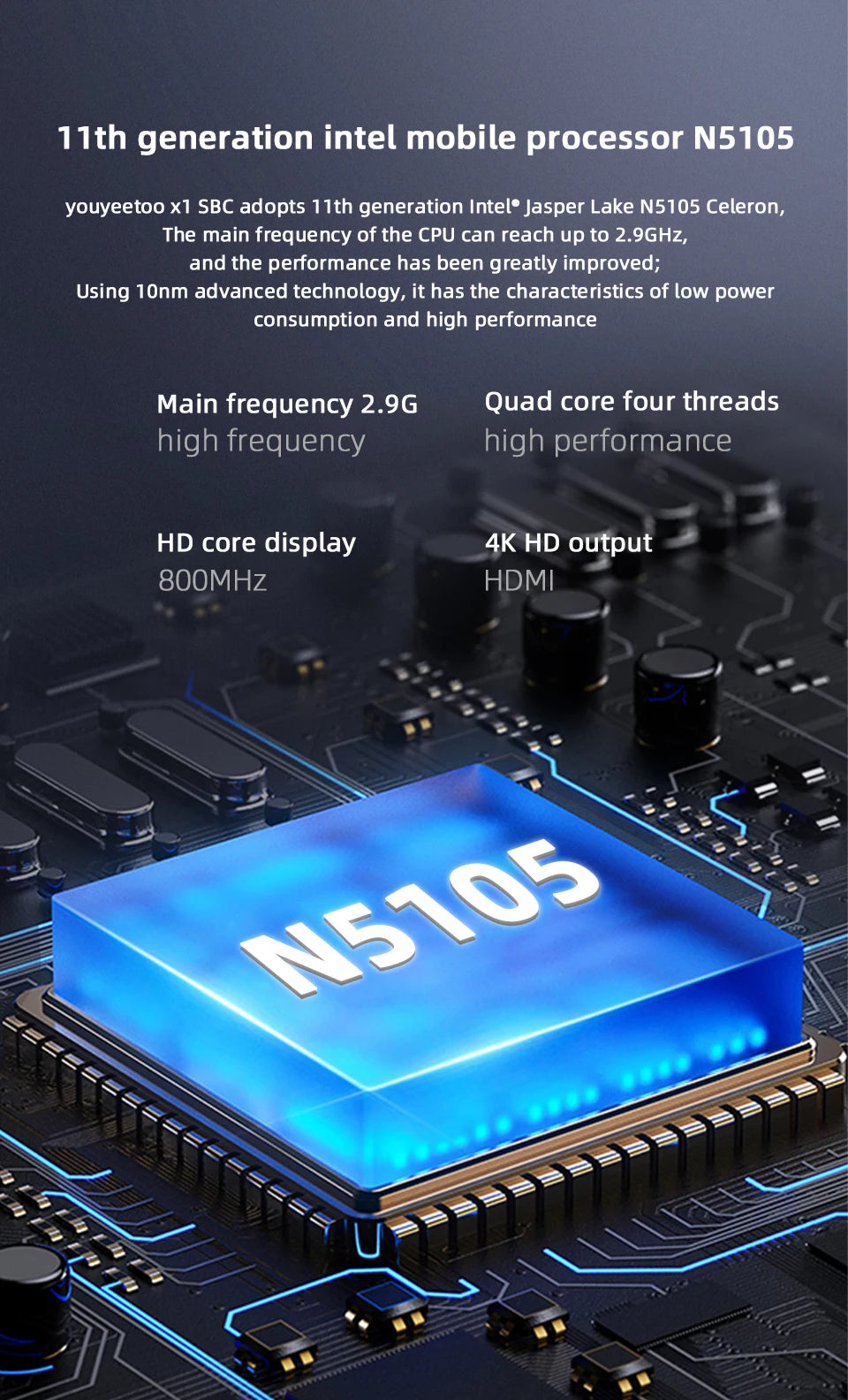 Youyeetoo X1 SBC Intel 11th Gen Jasper Lake N5105 Development Board X86 Computer Windows 10/11 Pro Ubuntu OS Support WiFi 6,NFC