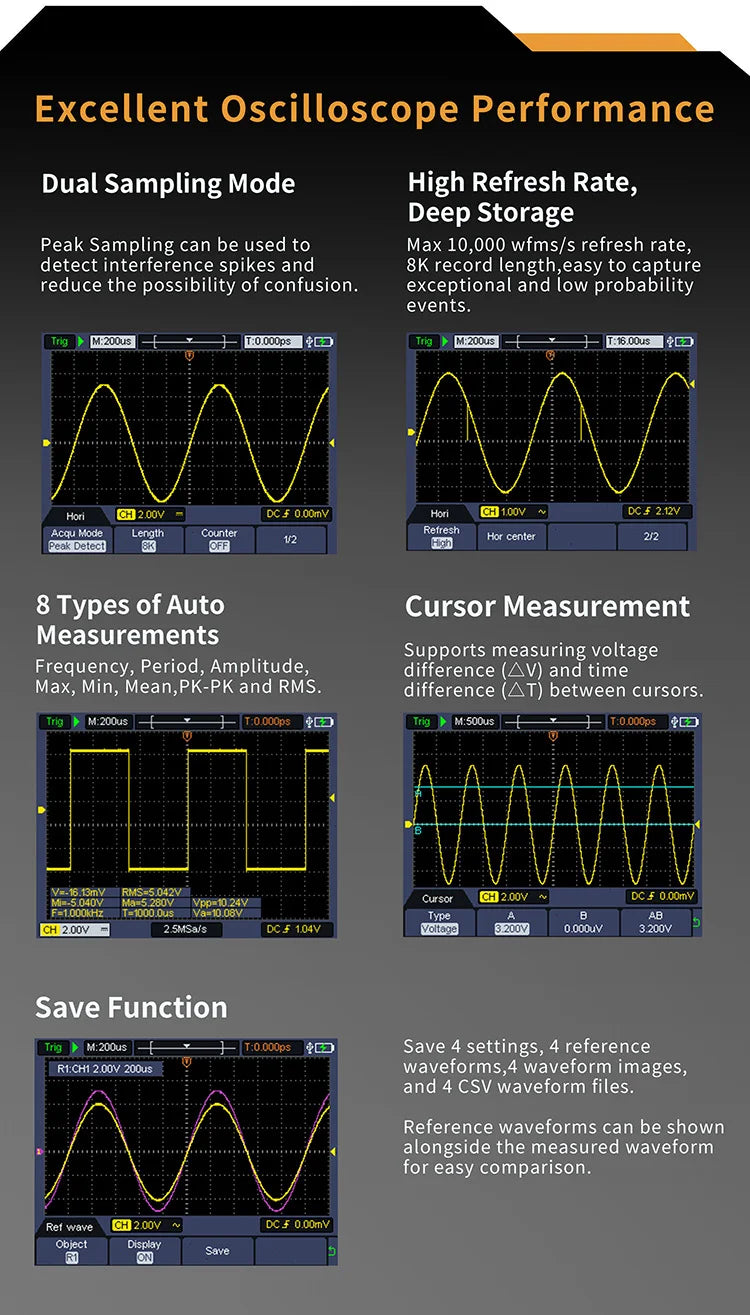 OWON HDS2102S/HDS272S/HDS242S Handheld 3-in-1 Digital Oscilloscope, Signal Generator, Multimeter | 100MHz Bandwidth, 2 Channels