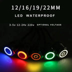5pcs 12/16/19/22mm Metal Push Button Switch Power Waterproof IP65 Flat Circular Round LED Light Self-lock Reset 6V 12V 24V 220V