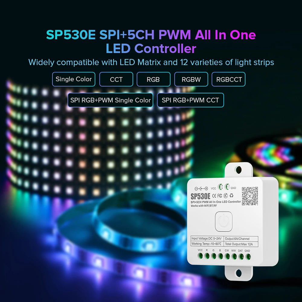 All In One LED Controller SP530E Wifi Alexa Google Home BT SP630E 5CH PWM SPI Pixels LED Strip Light WS2811 WS2812B SK6812 FCOB