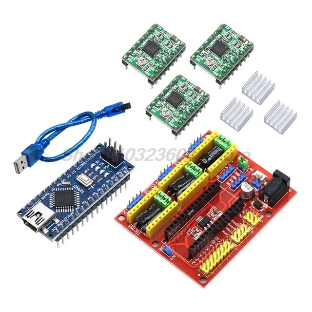 CNC Shield V4 Engraving Machine 3D Printe 4pcs DRV8825 A4988 AT2100 Driver Expansion Board For Arduino +NANO V3.0 With USB Cable
