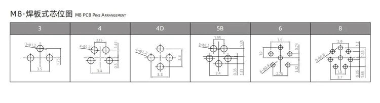 CAZN M8 Welding Panel Connector Male Female Back Mount Socket SMD 3 4 5 6 8 Core Angle Pin Male and Female Socket