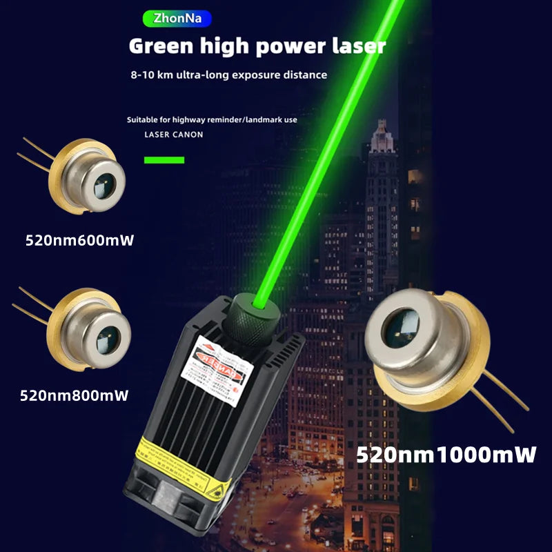 Lasers 520nm 1W Green Laser Module DC12V Focusable DIY OX Laser Head 1000mW Diode Laser for Stage Laser Bird Repellent  With TTL