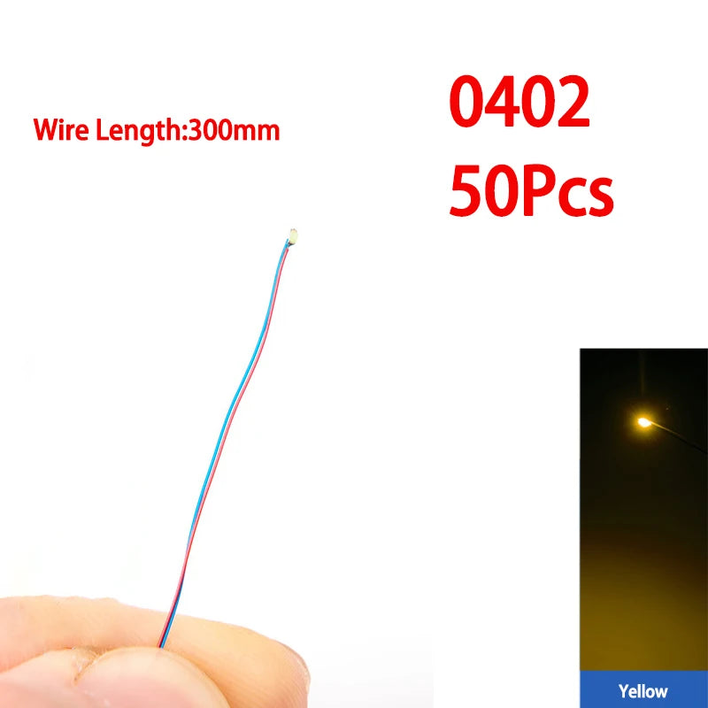 50pcs/bag 0402 0603 0805 1206 SMD Lamp Wired Micro Litz Led Pre-Soldered Chip Wired 30cm 3V DIY Railway Models Scenes Toy Light