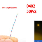 50pcs/bag 0402 0603 0805 1206 SMD Lamp Wired Micro Litz Led Pre-Soldered Chip Wired 30cm 3V DIY Railway Models Scenes Toy Light