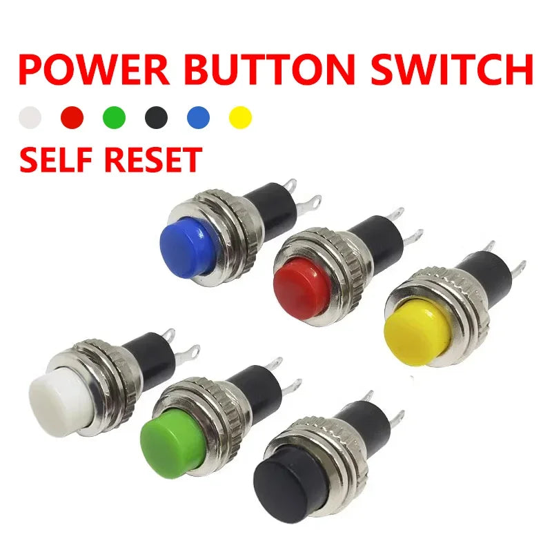 5/20/100PCS 10mm DS316 OFF-(ON) Momentary 0.5A 250VAC Panel Mount Push Button Switches DS-316 Black/Green/Yellow/Blue/White/Red