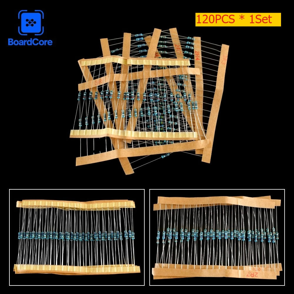 120PCS Metal Film Resistor 1/4W 1% Ohm Resistance Kit 2ohm 2.2ohm 2.4ohm 2.7ohm 3ohm 3.3ohm Car Airbag Repair Resistor Set