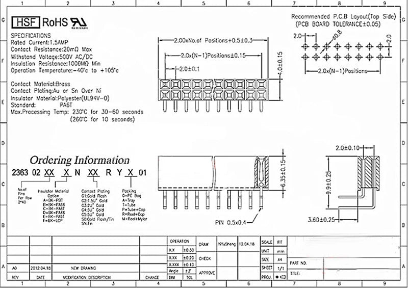 10pcs 2.0mm Pitch Right Angle Double Row 2X4/5/6/7/8/9/10/11/12/14/15/20/25/40P PH6.35 gold-plated PCB Female pin header socket