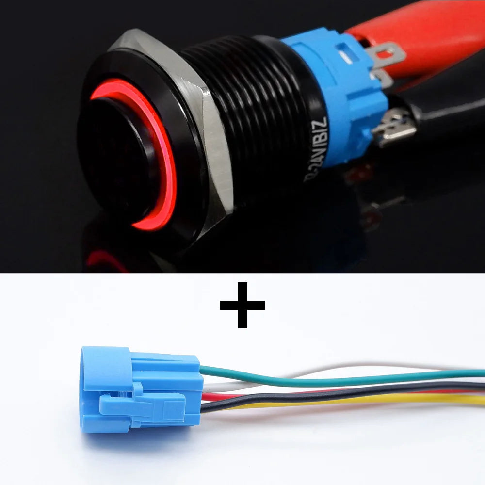 16mm 19mm 22mm Black On Off Metal Button Switch Car Power Start Stop Led Light Waterproof Reset Latching With Socket 5V 12V 220V