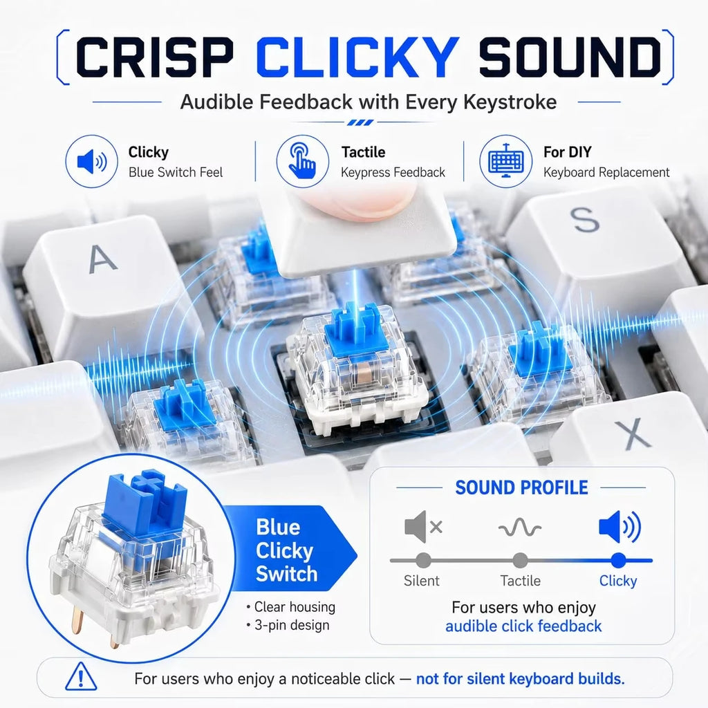 Three Pin Tactile Keyboard Switch Sturdy Plastic Key Clicker Key Replacement Parts for Mechanical Keyboard Servicing Accessories