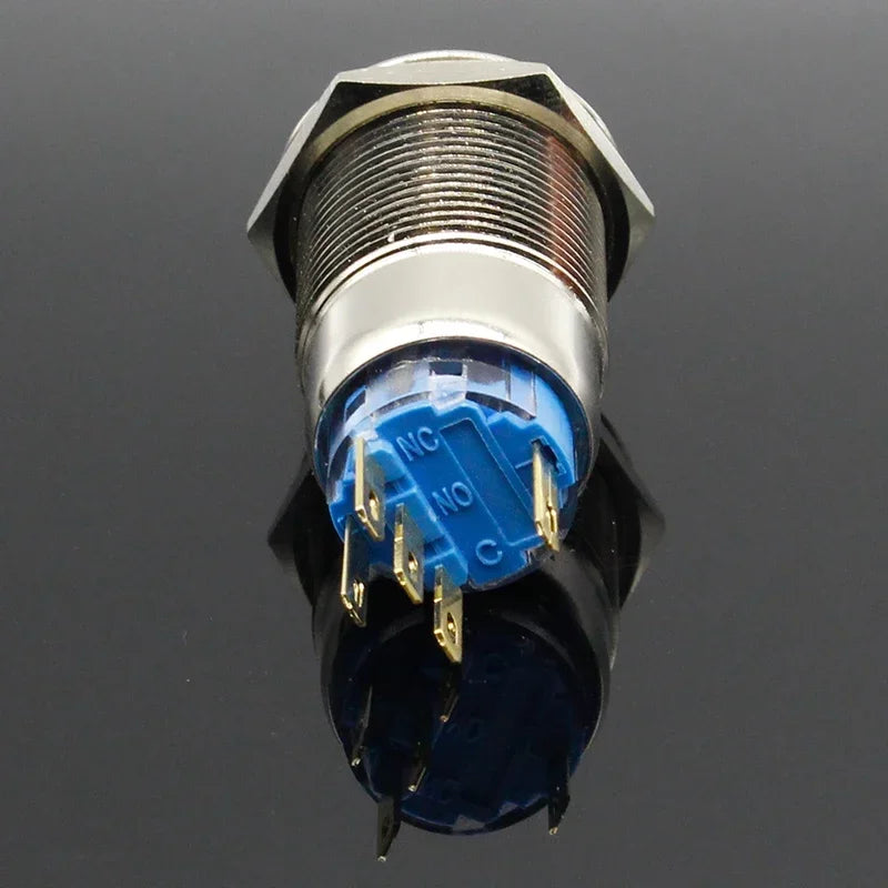 19mm Metal Alumina Black Press Button Led Power Mark Lamp Button Momentary/Latching Control PushButton Switch