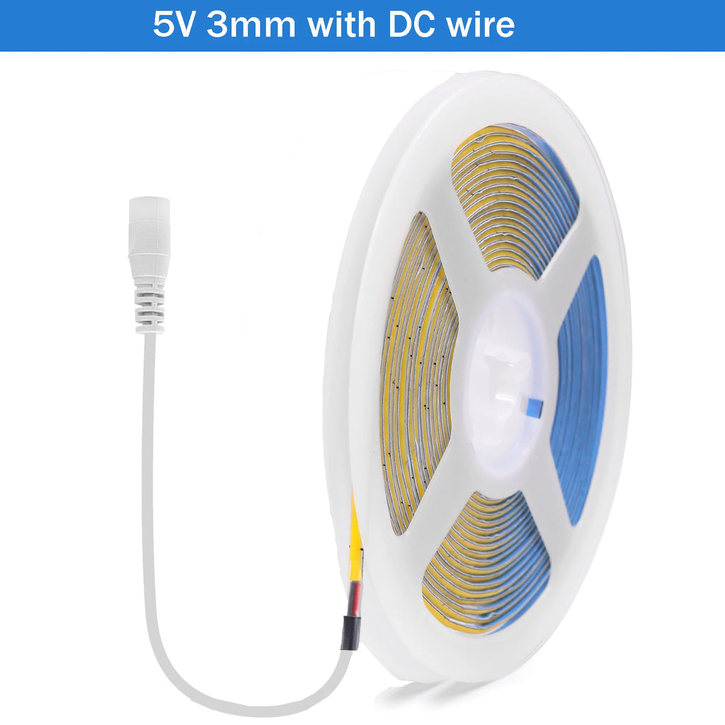 5V USB COB LED Strip 12V 3mm 5mm 8mm Width Flexible LED Tape 320LEDs COB Light with Adhesive High Density Linear Lighting