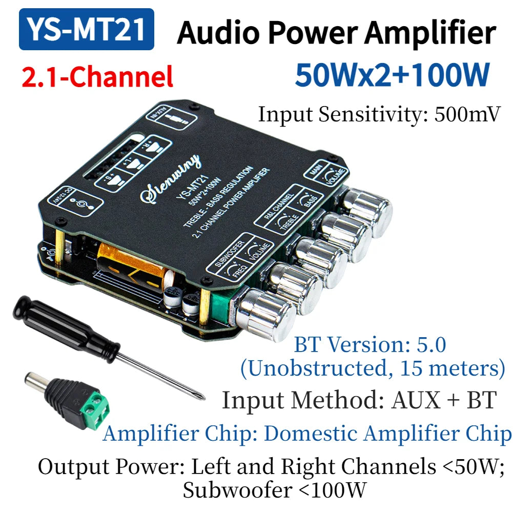 YS-MT21 2.1 Channel Bluetooth 5.0 Subwoofer Amplifier Board 50W X 2+100W Power Audio Stereo Amplifier Board Bass AMP AUX