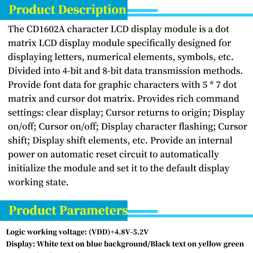 DC5V LCD1602 Screen Module 16*2 Display in ASCII Character Set PCF8574 I2C Interface Expand for Arduino development