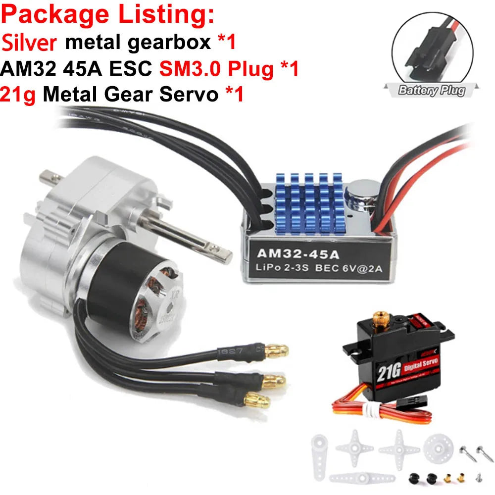 Full Metal Gearbox 2322 2600KV Brushless Motor AM32 45A ESC 21g Servo/2CH Receiver for RC Car Crawler MN82 MN78 MN168 MN99 MN98
