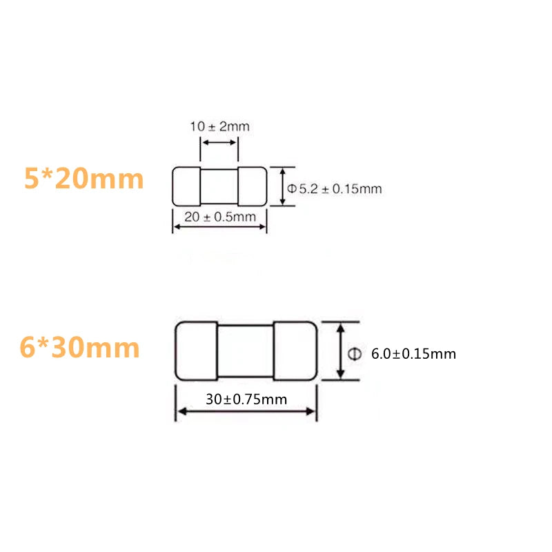 10pc/lot One Sell 5*20mm 6*30mm Fast Blow Tube Fuses mm 250V 0.1A 0.2A 0.3A 0.4A 0.5A 0.63A 0.75A 0.8A 1A AMP Fuse Ceramic Fuse