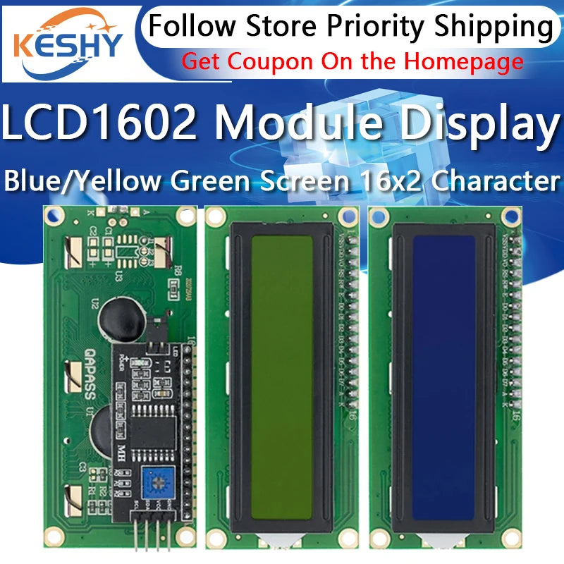 LCD1602 1602 LCD Module Blue / Yellow Green Screen 16x2 Character LCD Display PCF8574T PCF8574 IIC I2C Interface 5V for Arduino