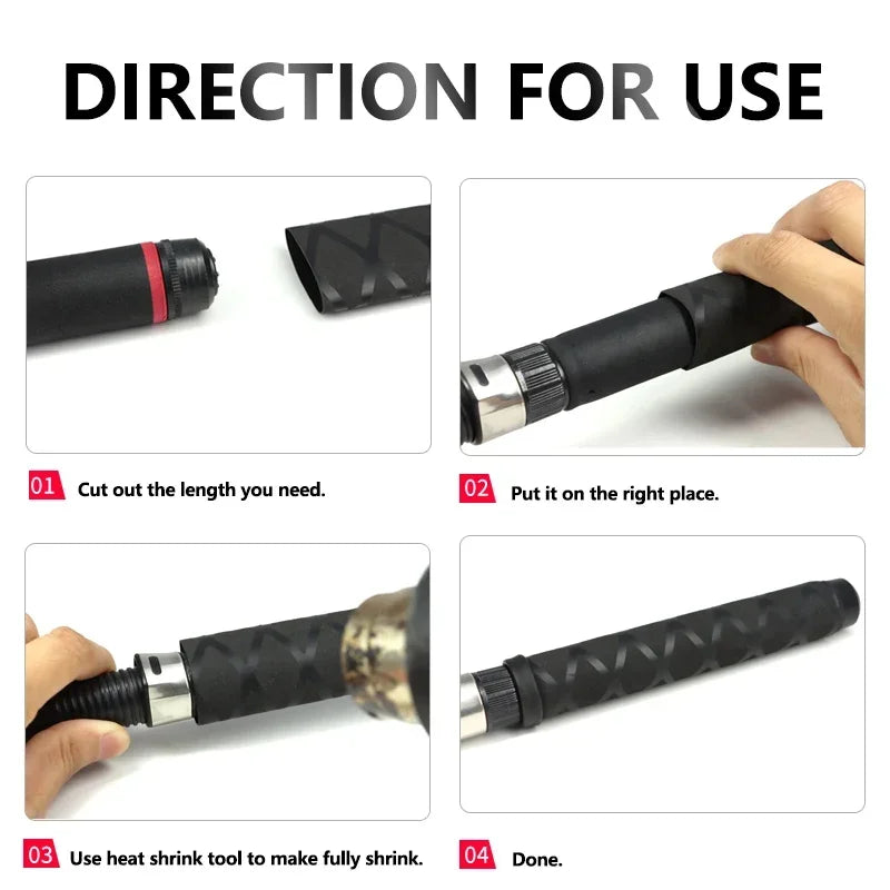 Black Fishing Rod Heat Shrink Tube Anti-Skid ID 15mm - 60mm DIY Non-Slip Handle Protect Wrap Cover Case 2:1 Polyolefin Sleeve