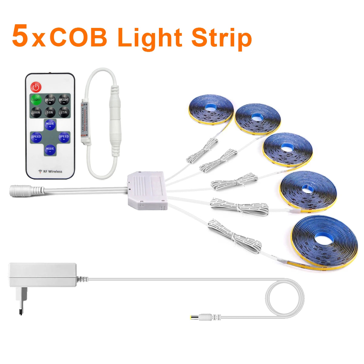 AC220V To DC 12V COB LED Strip Lights for Kitchen Home Decor Cabinet Lamp with Dimming Remote Controller led tiras de luces -EU