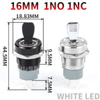 16MM  Self-locking ON-OFF Slide Power High Current Metal Toggle Switch Waterproof Push Button 2 Positions 1NO1NC Illuminated Led