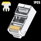 Cat7 Cat6 Shielded Pass Through RJ45 Connectors Cat 5 Gold Plated Modular Plugs for Solid or Stranded FTP/STP Ethernet Cable