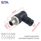 M12 Screw Termination Plastic Field Plug NMEA2000 5 Pin Straight Angled IP67 Waterproof 3 4 6 8 Poles Sensor Connectors PG7 PG9