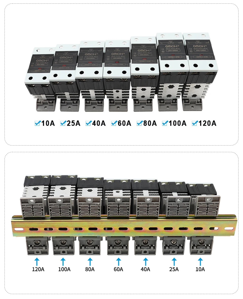 OMCH DIN Rail SSR Solid State Relay With Aluminum Heat Sink DA AA DD 3-32VDC 10A 25A 40A 60A 80A 100A 120A Single Phase Control