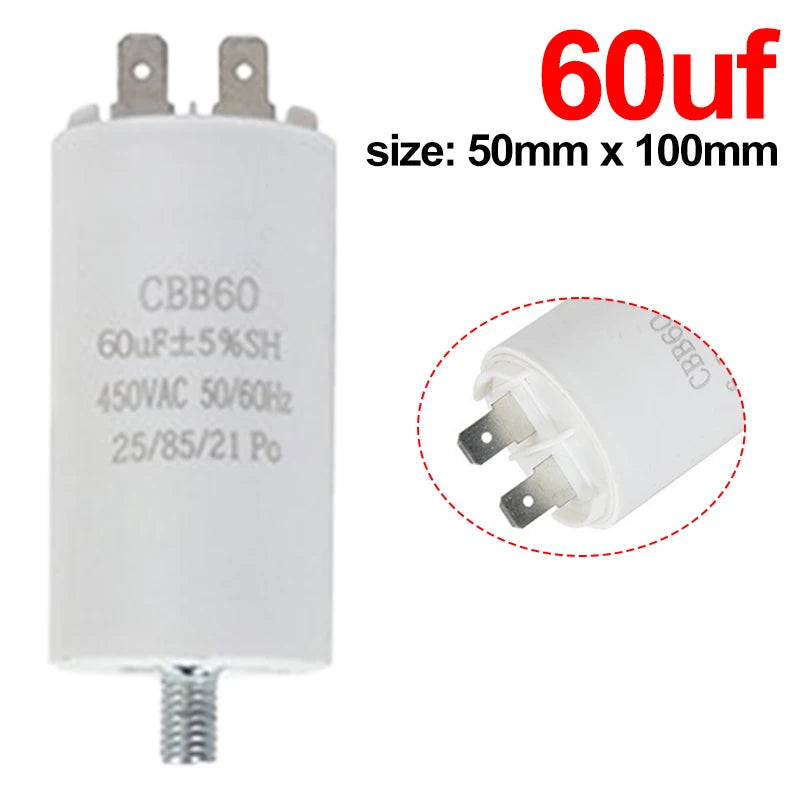 CBB60 Washing Machine Pump Starting Capacitor:4uf,5uf,6uf,8uf,10uf,12uf,14uf,15uf,20uf,25uf,30uf,35uf,40uf,45uf,50uf,60uf 450VAC