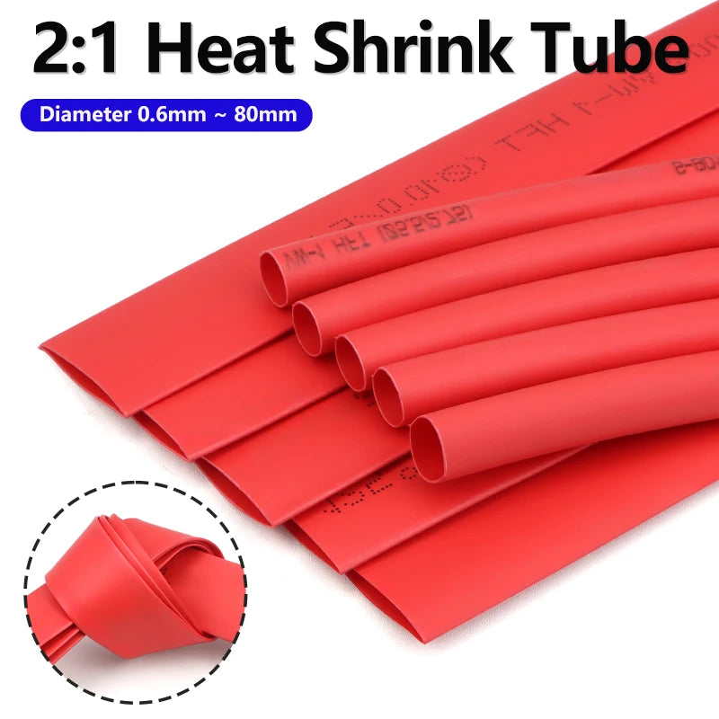 2/5M Red 2:1 Heat Shrink Tube Diameter 0.6mm~50mm Wire Repair Protector Polyolefin Insulated Shrinkable Cable SleeveTubing