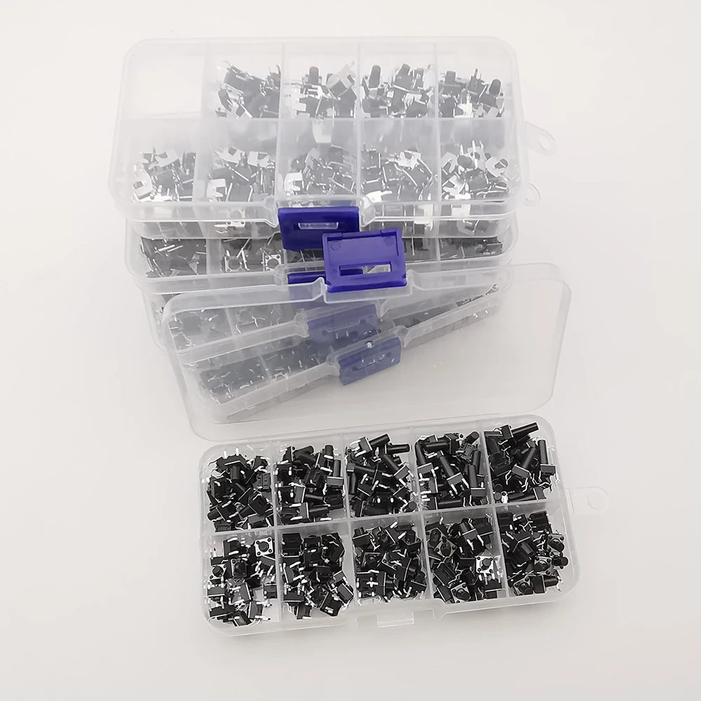 1Box 6x6mm Micro Push Button Tactile Tact Switch Kit 12V 2/4 Pin DIP2 PCB Momentary Switch DIY TV Toy Home Use Button Key Switch
