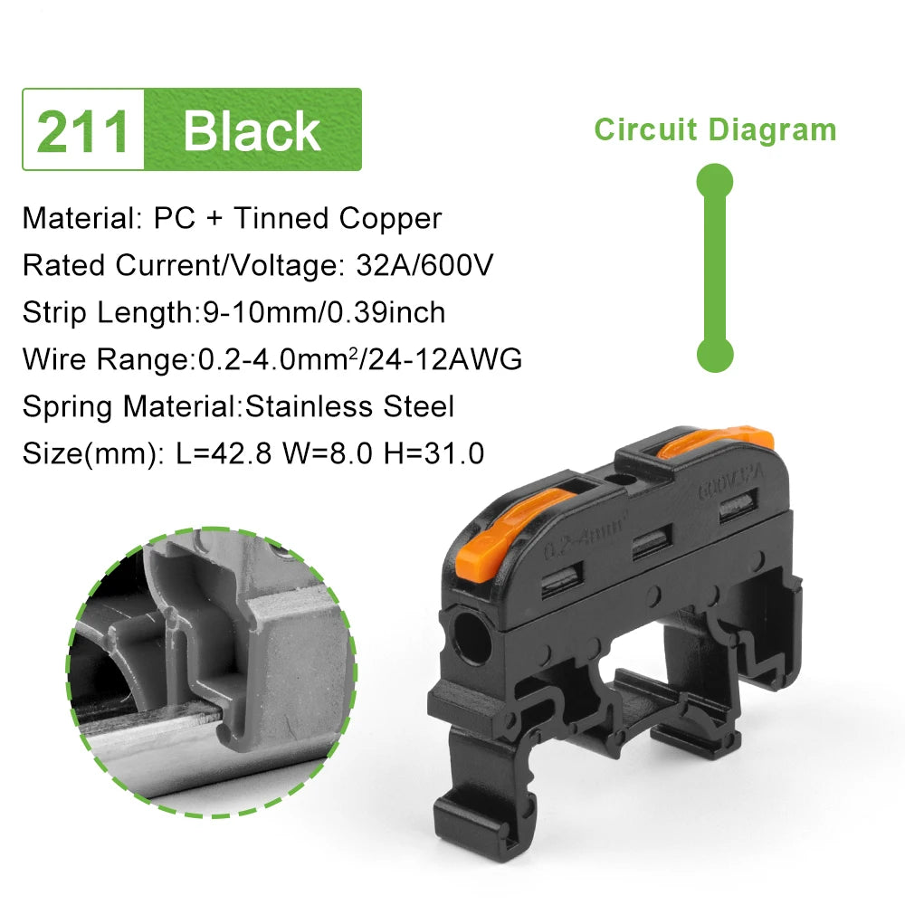 5/10pcs Din Rail Terminal Block Wire Connector 211 Quick Wire Compact Splicing Conductor Fast Cable Connector Conductor