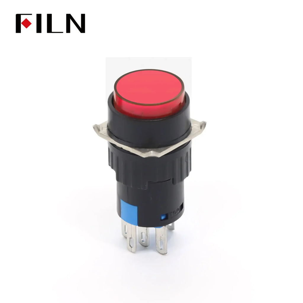 FILN 16mm 5-Unit LED Push Button Switch Momentary Latching Plastic Button 5pins Red Green Blue 12V 24V 220V Industrial Equipment