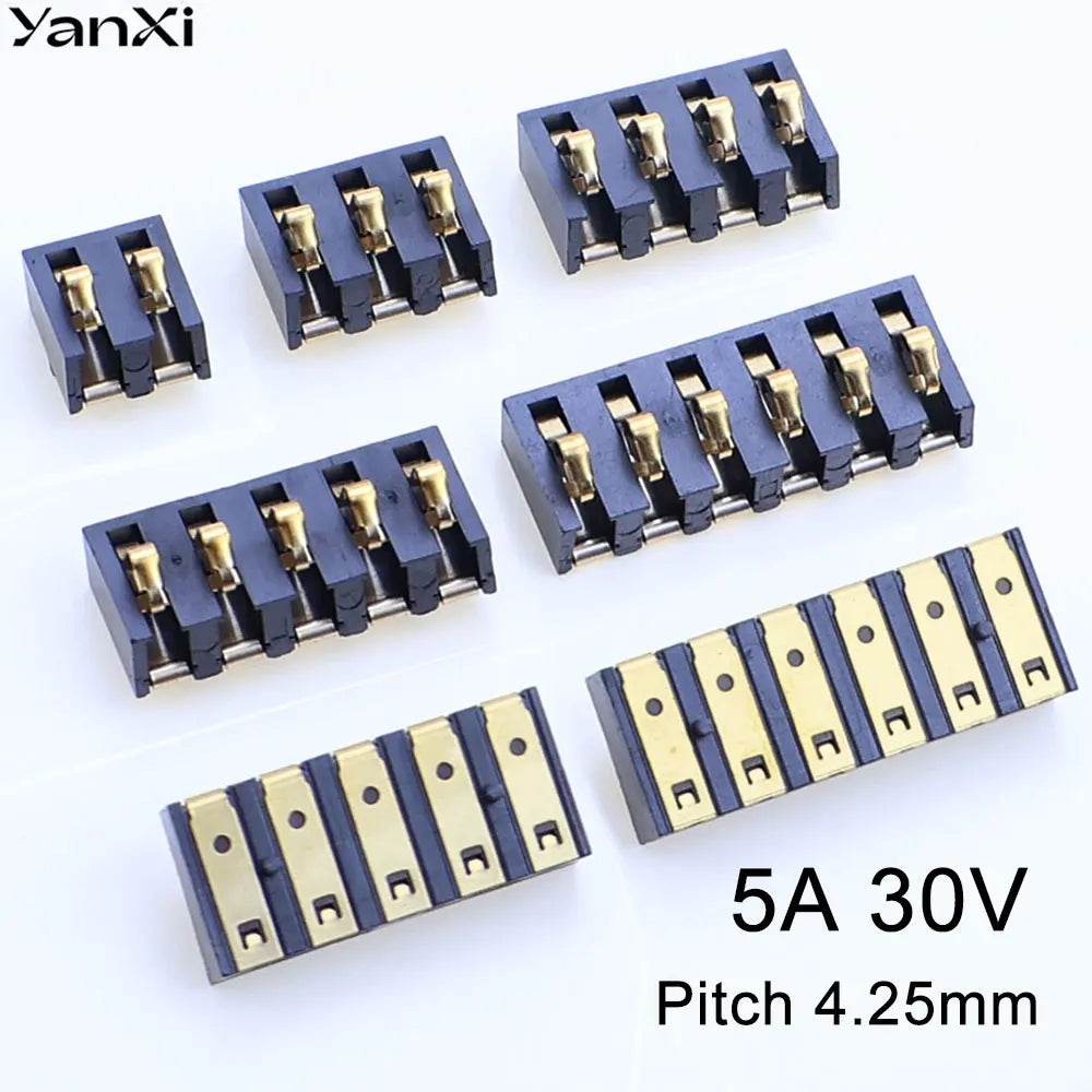 YanXi 2/5/10PCS 5A 30V Spring Compression Contact 4.25mm Pitch 2 3 4 5 6 Pin Surface Mount Battery Connector Insulator 4.75mm H