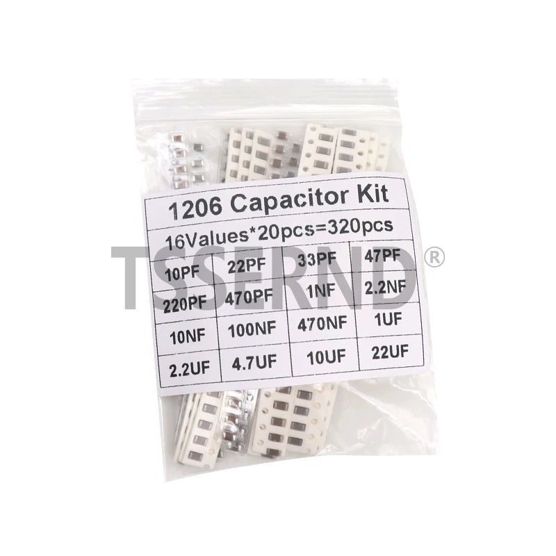 320PCS 720PCS 0603 0805 1206 SMD Capacitor Assorted Kit 16/36/50Values 1PF - 10UF Capacitance Set 100NF 0.1UF 1UF 2.2UF 4.7UF