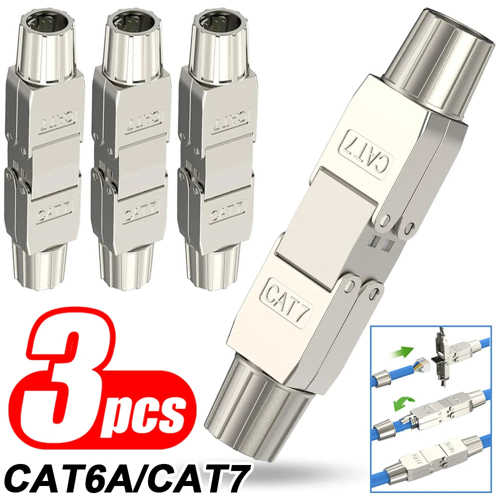 1-3PCS Tool-Free RJ45 Coupler Shielded CAT7 CAT6A Ethernet Connector Cable Extender Zinc Alloy Ethernet Termination Plugs
