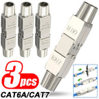 1-3PCS Tool-Free RJ45 Coupler Shielded CAT7 CAT6A Ethernet Connector Cable Extender Zinc Alloy Ethernet Termination Plugs