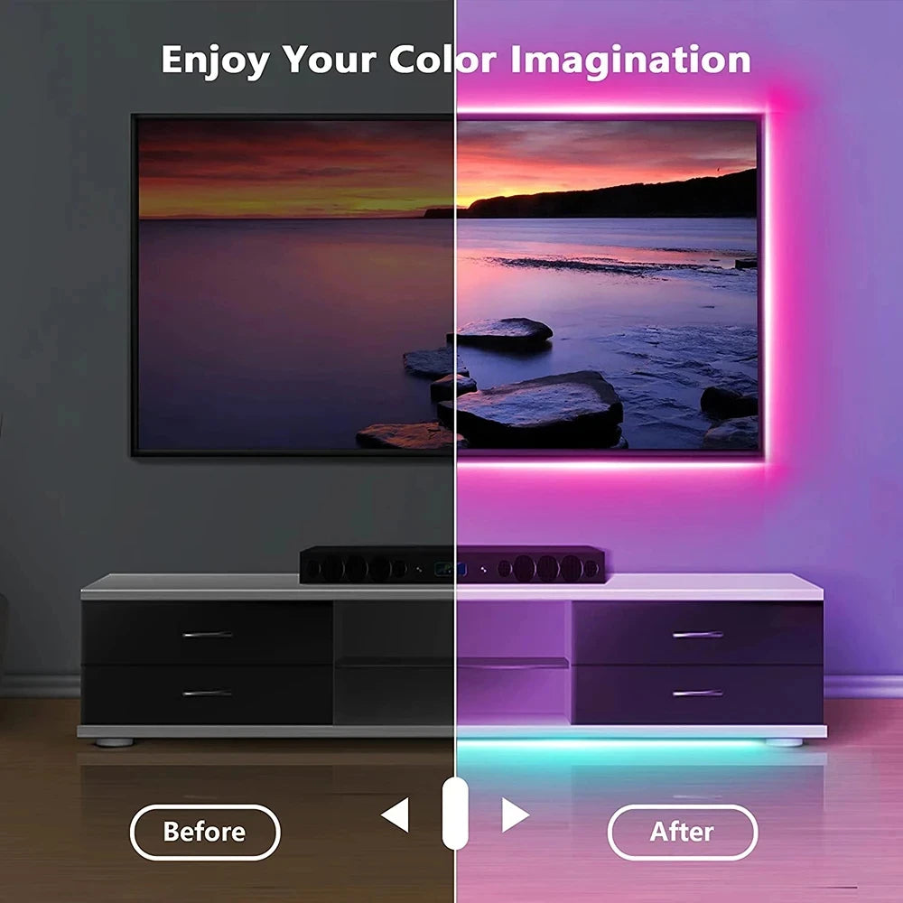 RGB LED Strip Light USB IR Remote Control Music Sync Flexible Self Adhesive Lamp DIY Ornament For Gaming Room Party Decoration