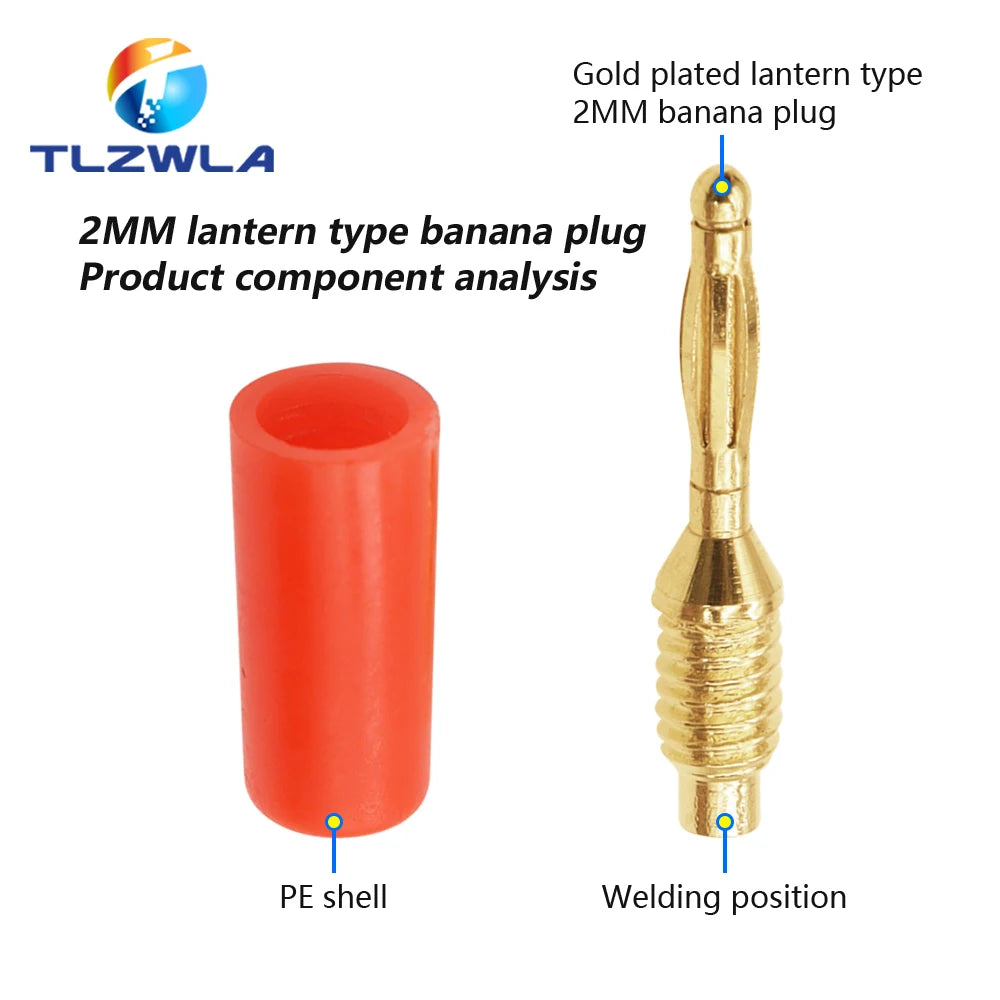 5PCS 2MM Audio Banana Plug Mini Speaker Pure Copper Gold Plated Plug Connector Welded Assembly Experimental Test Cord Head