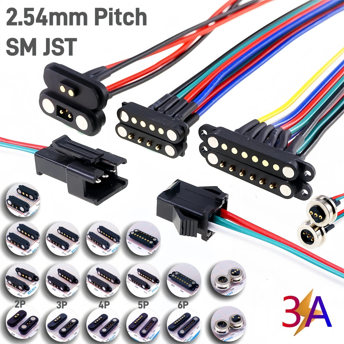 1 Pair 2A Magnetic Pogo Pin JST SM Plug Socket Extend Cable Connector 2 3 4 5 6 Pin Male Female Adapter Led Strip Lamp Driver